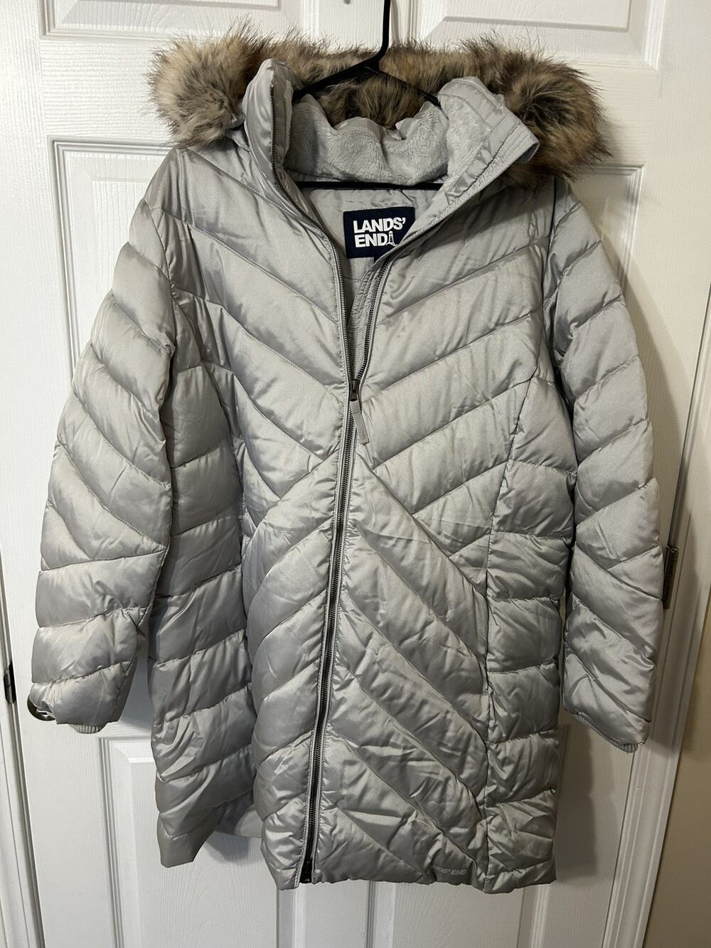 NWT Lands End Cozy Feather Free Sz 1X Coat Silver